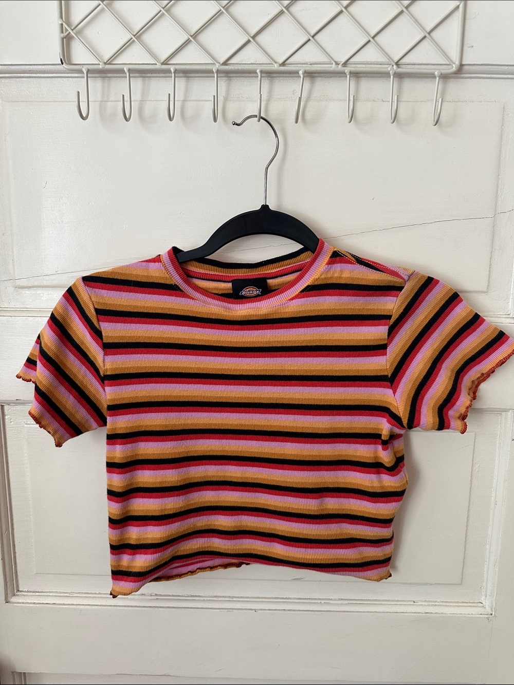 Dickies Striped Ribbed Lettuce Trim Crop Top Mock Neck Cotton 90's Vibes Y2K